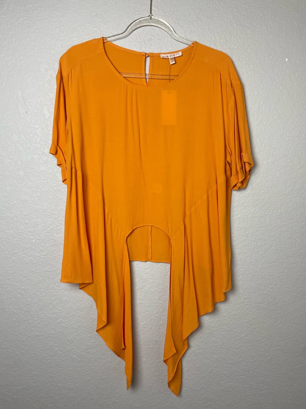 Skies Are Blue Vibrant Orange Tie Front Draped Blouse Size L